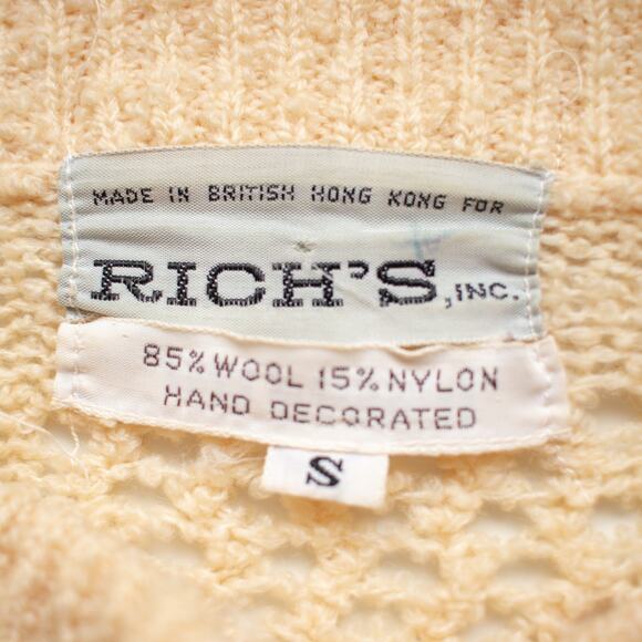 Rich's Vintage Wool Floral Checkered Button-up Sweater Size Small - Picture 4 of 6